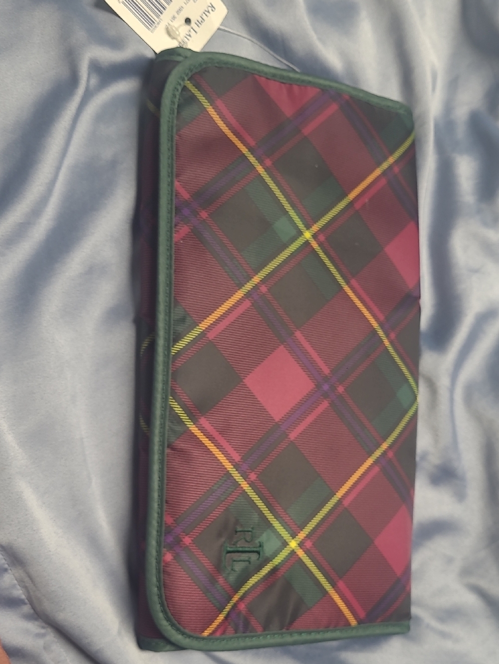Plaid Travel Jewelry Organizer in Burgundy and Green